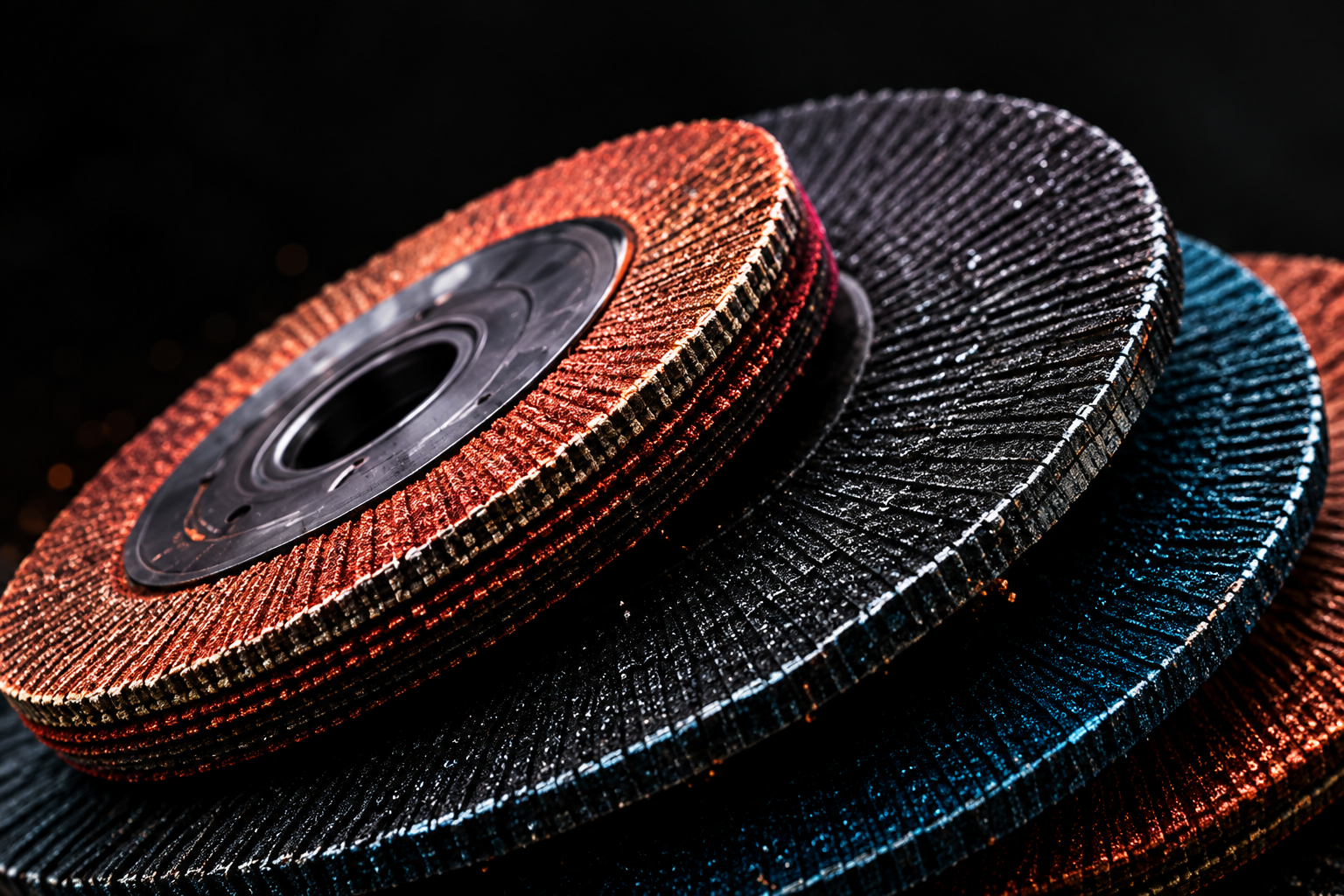 Stack of flap discs and grinding discs