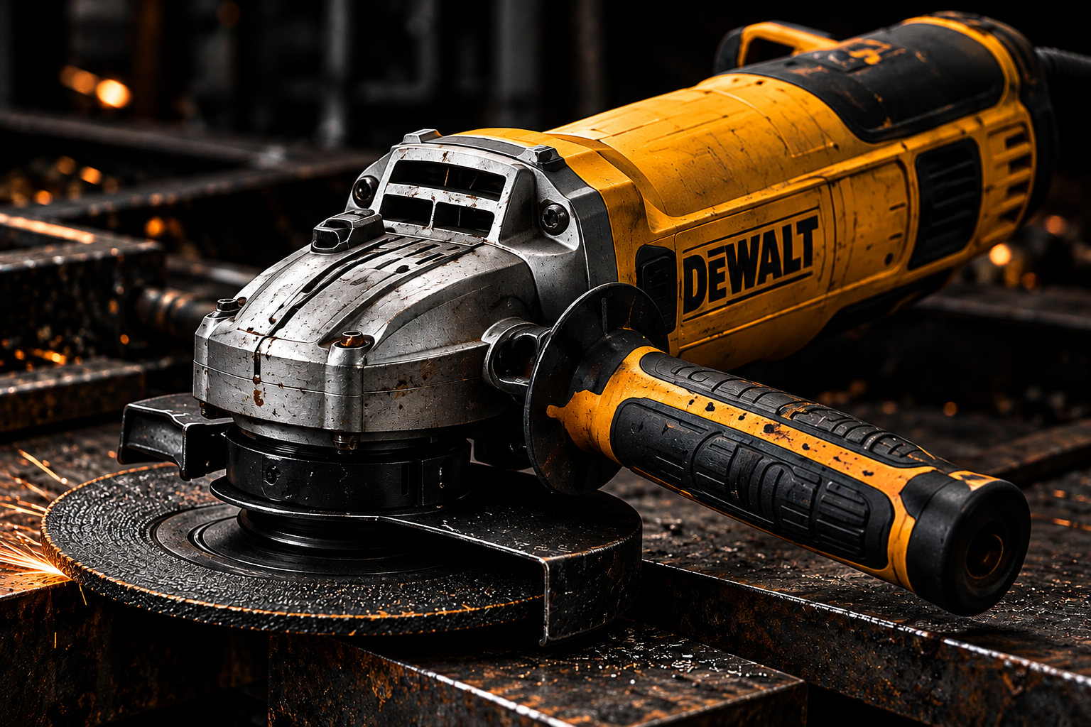 Angle grinder on a workshop bench
