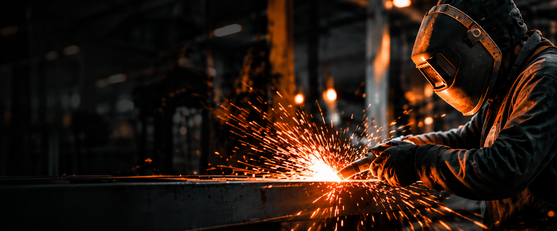 Welder grinding steel with sparks
