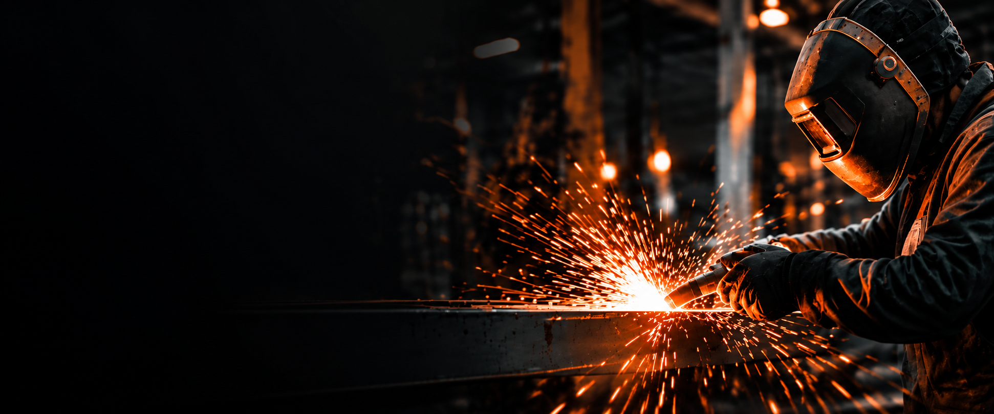 Welder cutting steel with sparks flying