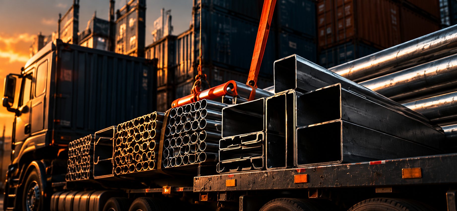 Truck loaded with steel sections