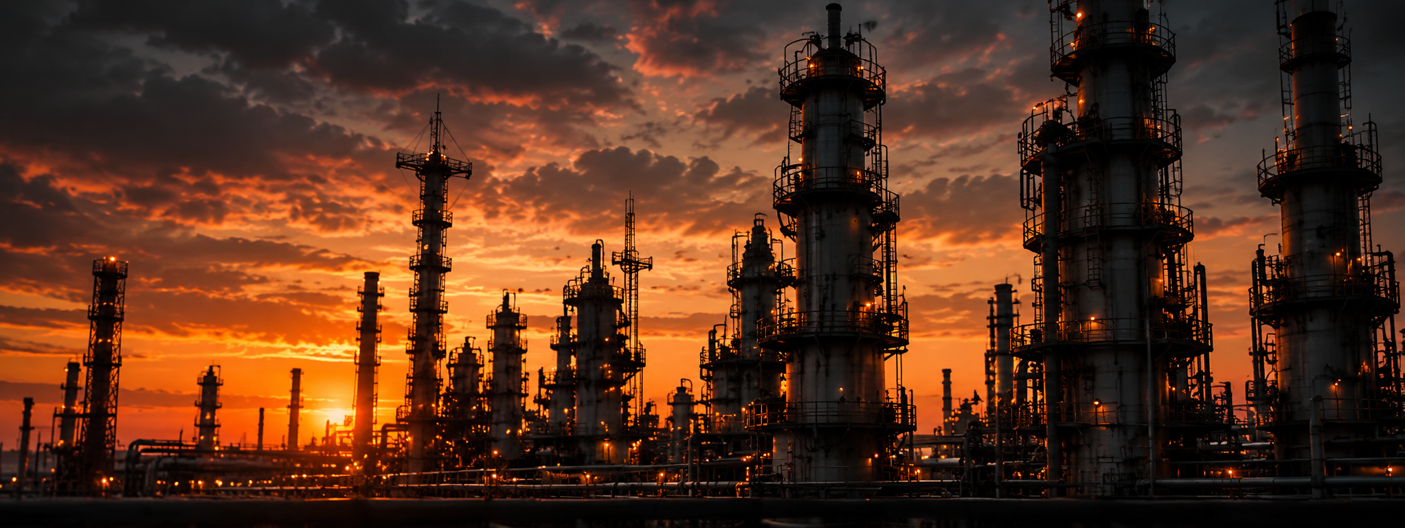 Power and utilities plant silhouetted at sunset