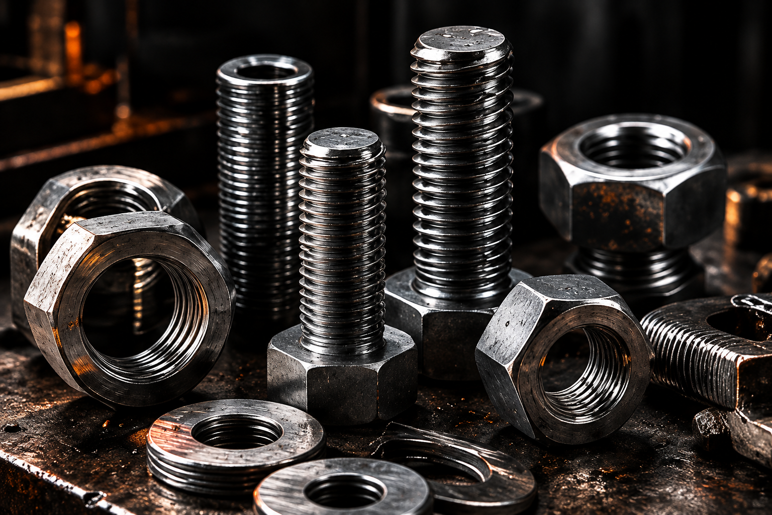 Steel bolts, nuts and washers