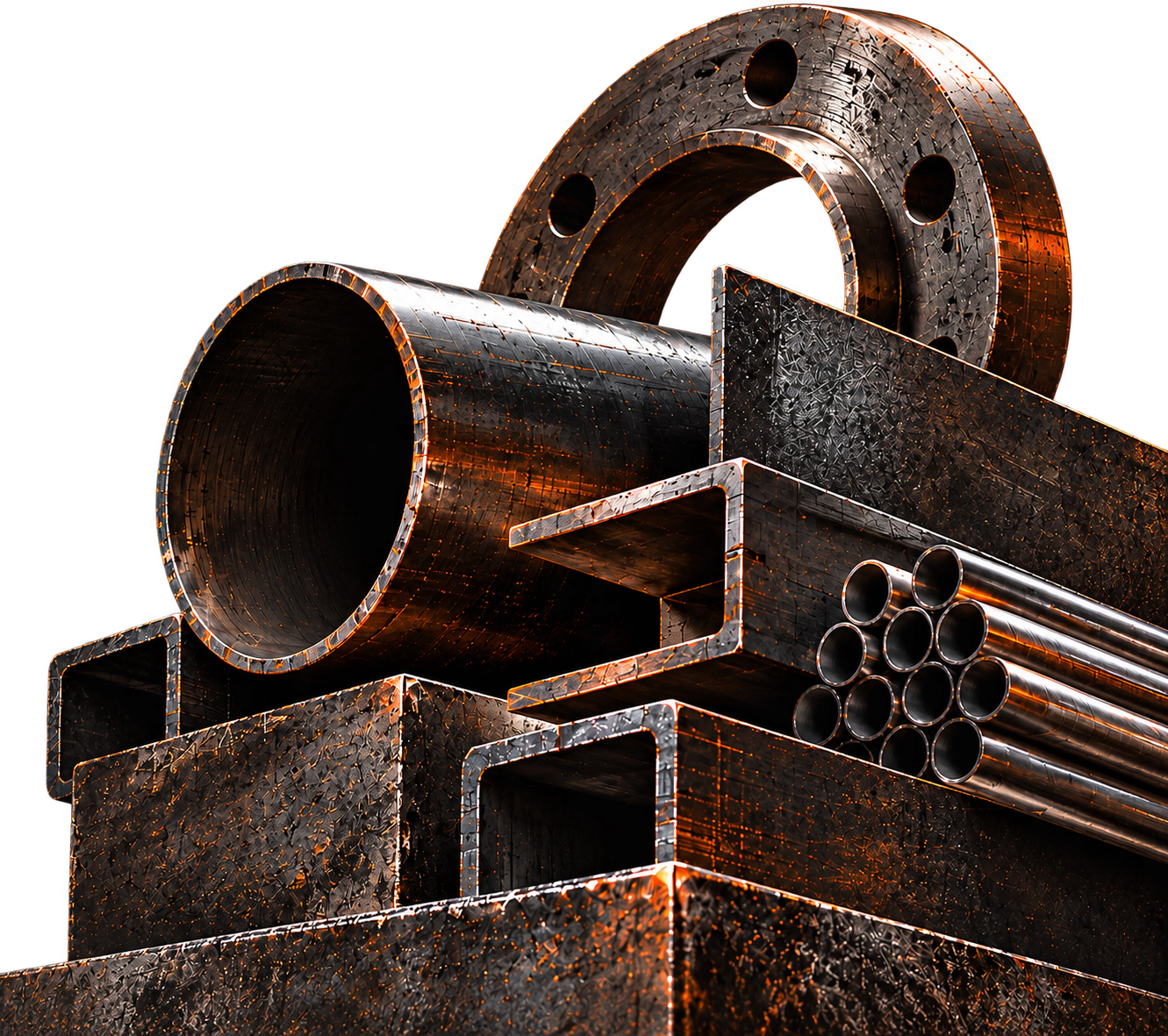Steel flange, pipes and structural sections