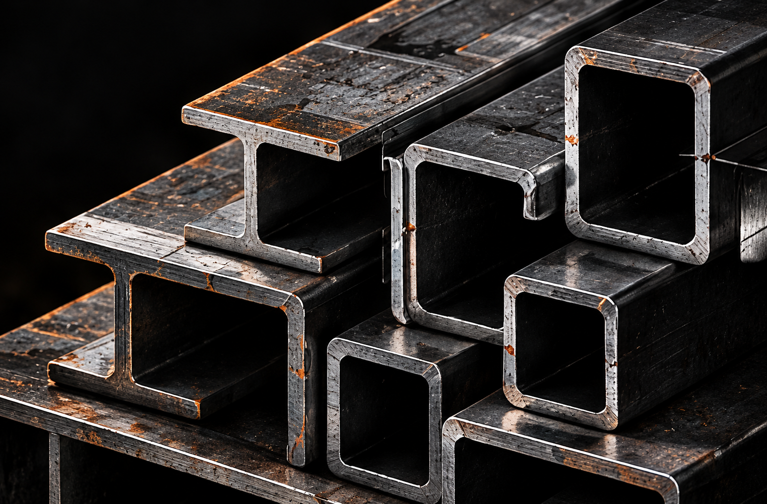 Stacked steel beams and hollow sections