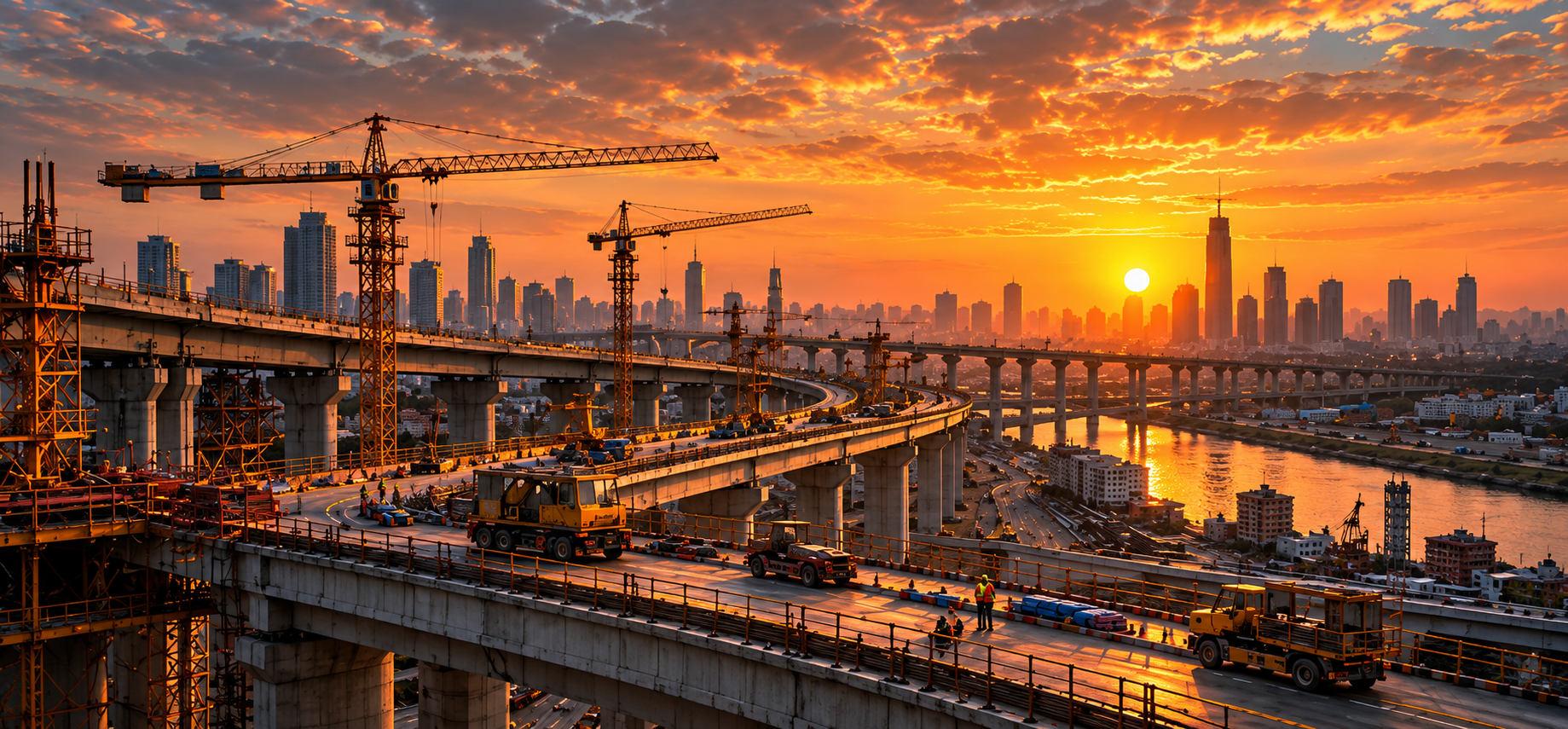 Bridge and highway infrastructure under construction