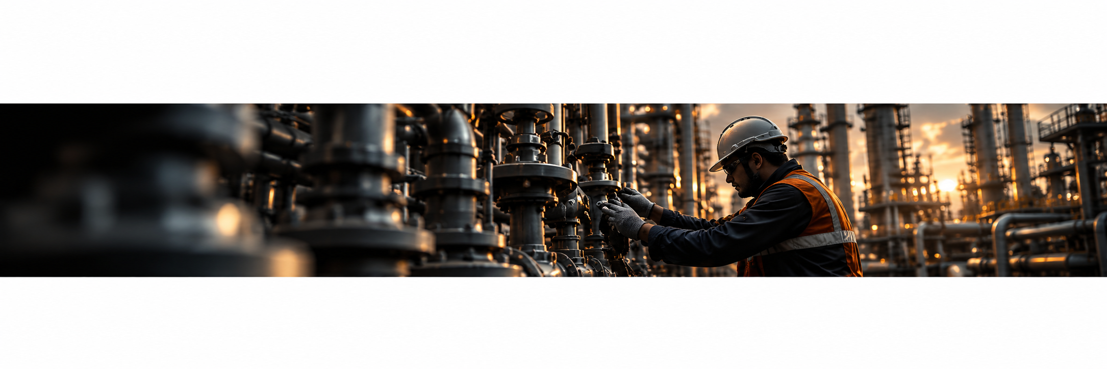 Technician in a hard hat maintaining industrial valves